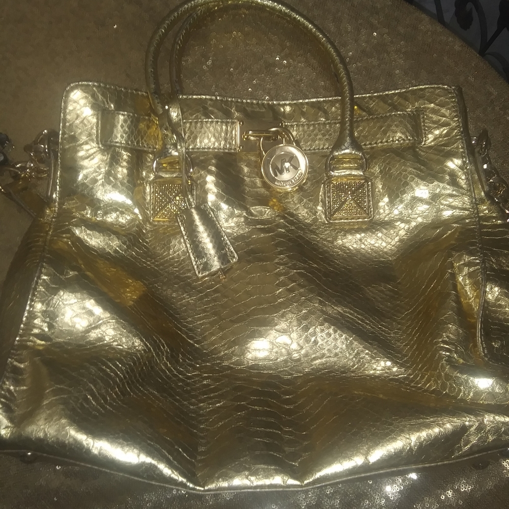 Michael Kors Gold leather large Tote Bag Shoulder bag preowned EUC